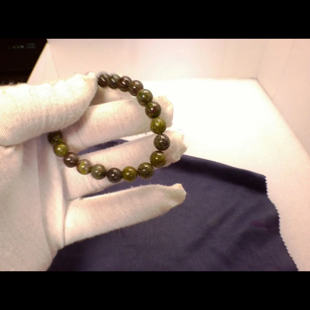 Dragon Bloodstone Bracelet Handmade Stretch Cord Green Red Polished Beads‎ EX!
